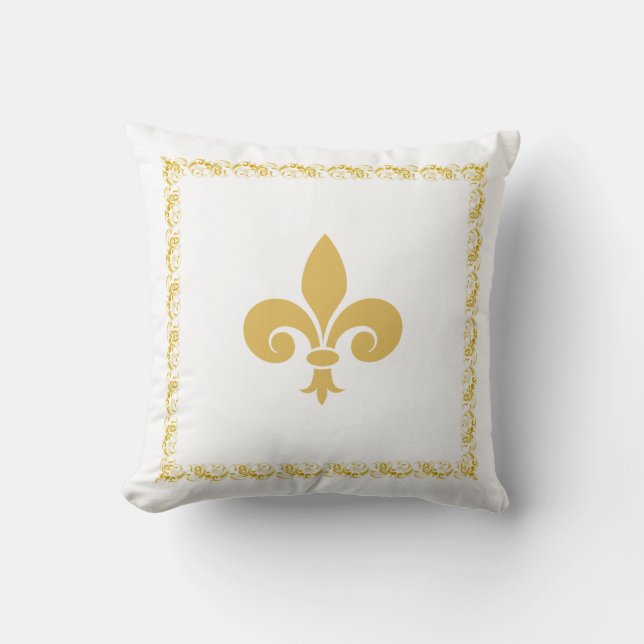 Golden Fleur de Lis op White Kussen (Voorkant)