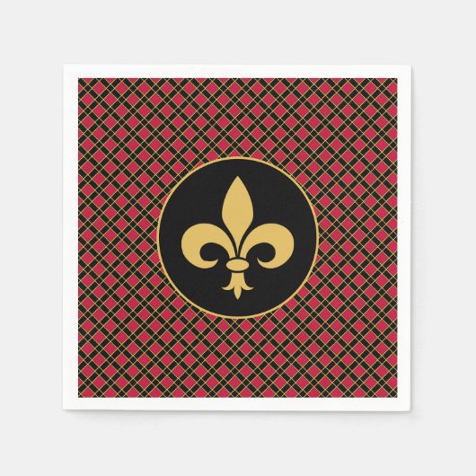 Golden Fleur-de-Lis op zwart & rood Servet (Voorkant)