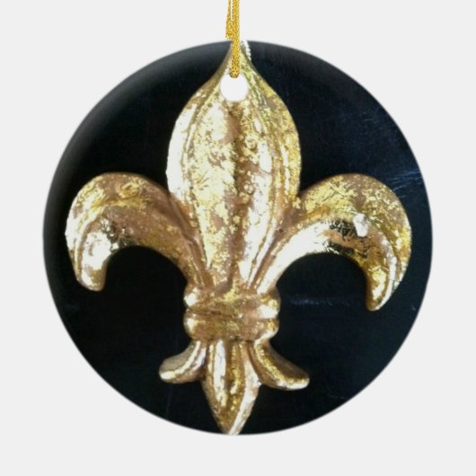 GOLDEN FLEUR DE LIS PRINT KERAMISCH ORNAMENT (Achterkant)