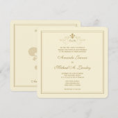 Golden Fleur de Lis Scroll Formal Wedding Kaart (Voorkant / Achterkant)