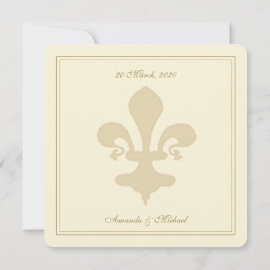 Golden Fleur de Lis Scroll Formal Wedding Kaart (Achterkant)