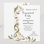 Golden Fleur de Lis Vine Engagement Party over wit Kaart (Voorkant / Achterkant)