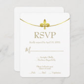 Golden Fleur de Lis Wedding RSVP Kaart (Voorkant / Achterkant)