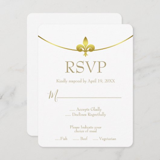 Golden Fleur de Lis Wedding RSVP Kaart (Voorkant / Achterkant)