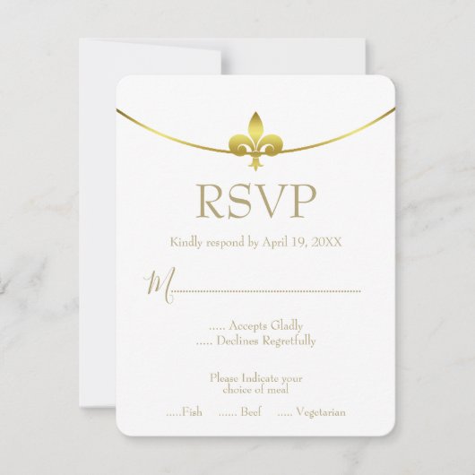 Golden Fleur de Lis Wedding RSVP Kaart (Voorkant)