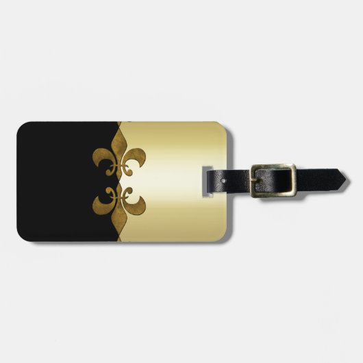 Golden Fleur-de-lis zwarte gouden monogram Bagagelabel (Voorkant horizontaal)