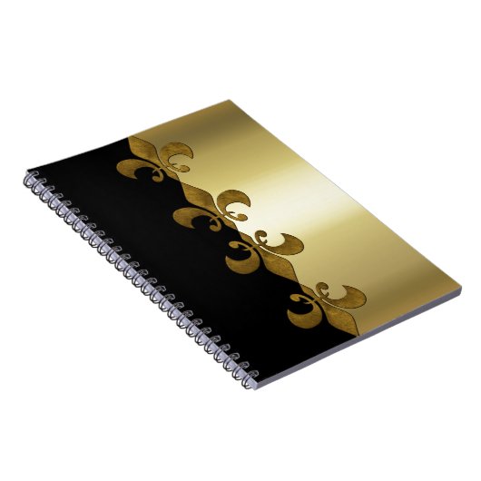Golden Fleur-de-lis zwarte gouden monogram Notitieboek (Rechterzijde)