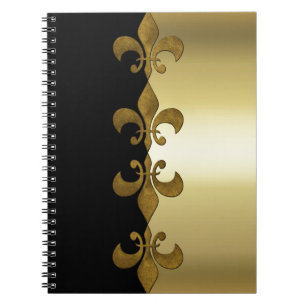 Golden Fleur-de-lis zwarte gouden monogram Notitieboek