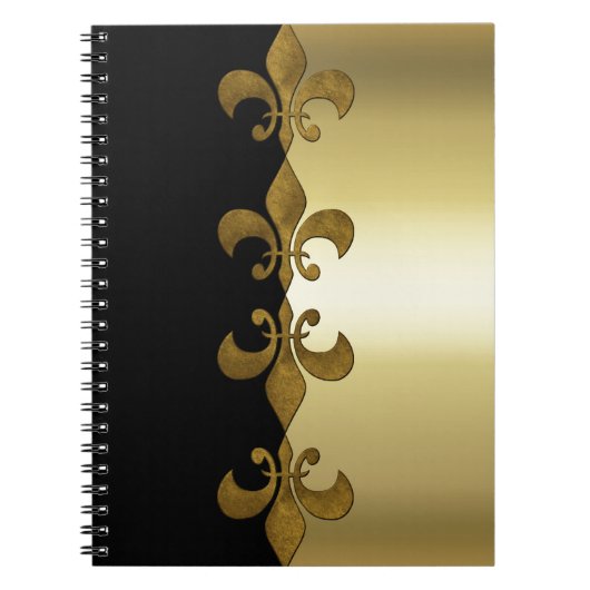 Golden Fleur-de-lis zwarte gouden monogram Notitieboek (Voorkant)