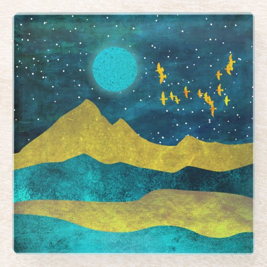 Golden Flock Glazen Onderzetter (Voorkant)