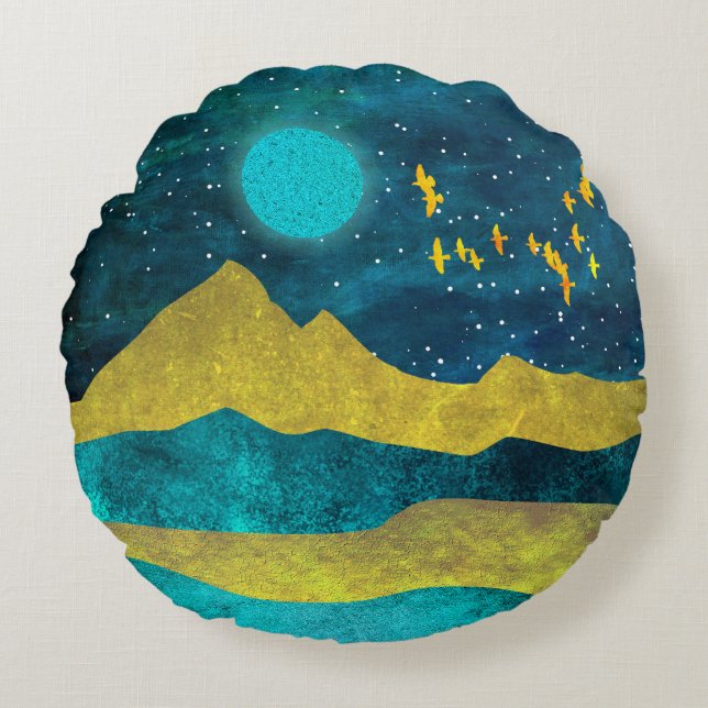 Golden Flock Rond Kussen (Voorkant)