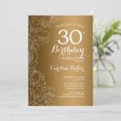 Golden Floral 30th Birthday Party Kaart (Staand voorkant)