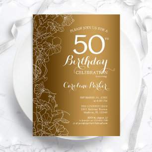 Golden Floral 50th Birthday Party Kaart