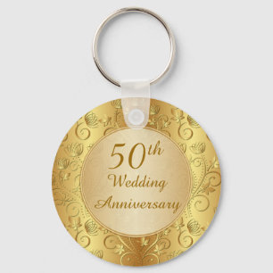 Golden floral 50th Wedding Jubileum Sleutelhanger