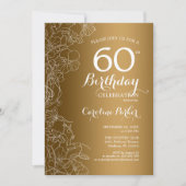 Golden Floral 60th Birthday Party Kaart (Voorkant)