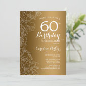 Golden Floral 60th Birthday Party Kaart (Staand voorkant)