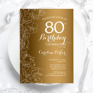 Golden Floral 80th Birthday Party Kaart