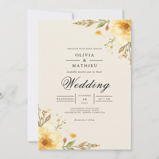 Golden Floral Arch Whimsy Wedding Kaart (Voorkant)