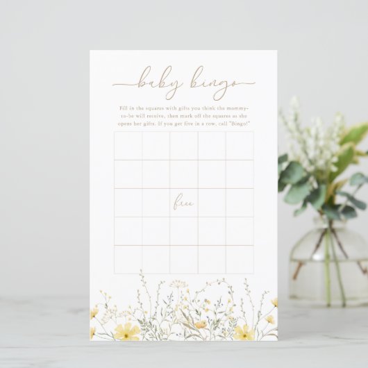 Golden Floral | Baby Bingo Game Kaart (Staand voorkant)