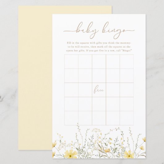 Golden Floral | Baby Bingo Game Kaart (Voorkant / Achterkant)