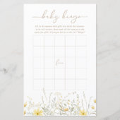 Golden Floral | Baby Bingo Game Kaart (Voorkant)