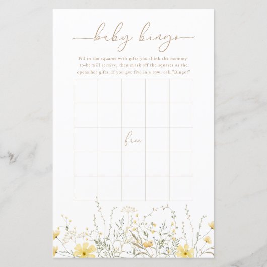 Golden Floral | Baby Bingo Game Kaart (Voorkant)