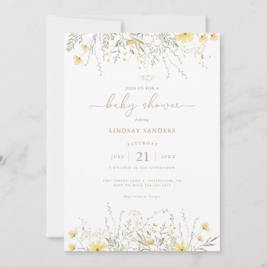 Golden Floral | Baby shower van de Wilde-bloemrand Kaart (Voorkant)