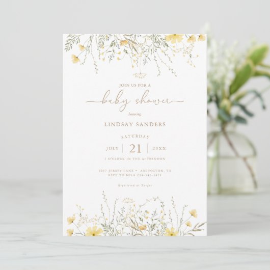 Golden Floral | Baby shower van de Wilde-bloemrand Kaart (Staand voorkant)