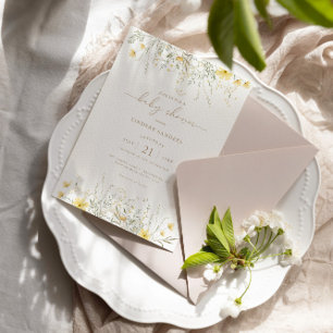 Golden Floral   Baby shower van de Wilde-bloemrand Kaart