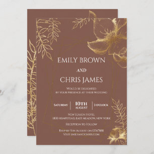 Golden Floral Blooming Moderne bruiloft-ceremoni Kaart