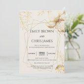 Golden Floral Blooming | Moderne bruiloft-ceremoni Kaart (Staand voorkant)