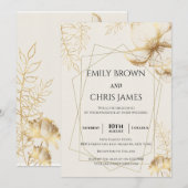 Golden Floral Blooming | Moderne bruiloft-ceremoni Kaart (Voorkant / Achterkant)