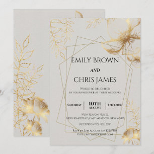 Golden Floral Blooming   Moderne bruiloft-ceremoni Kaart