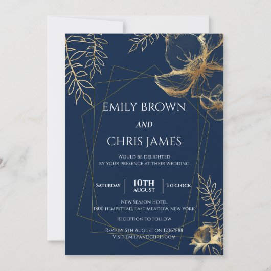 Golden Floral Blooming | Moderne bruiloft-ceremoni Kaart (Voorkant)