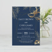 Golden Floral Blooming | Moderne bruiloft-ceremoni Kaart (Staand voorkant)