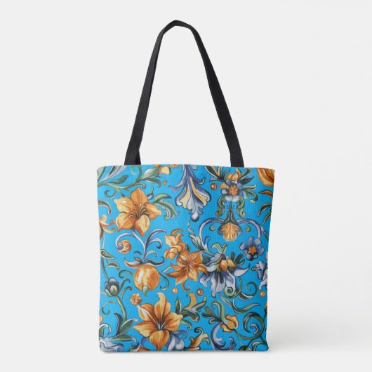 Golden Floral & Blue Iris Scroll Canvas tas (Achterkant)