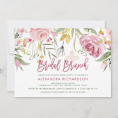 Golden Floral Blush Roze Waterverf Bruids Brunch Kaart (Voorkant)