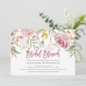 Golden Floral Blush Roze Waterverf Bruids Brunch Kaart (Staand voorkant)
