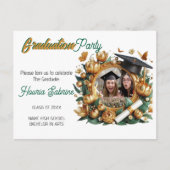 Golden Floral Border Foto Afstuderen Uitnodiging (Voorkant)