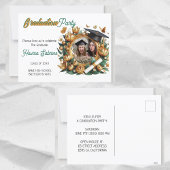 Golden Floral Border Foto Afstuderen Uitnodiging