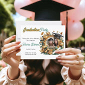 Golden Floral Border Foto Afstuderen Uitnodiging