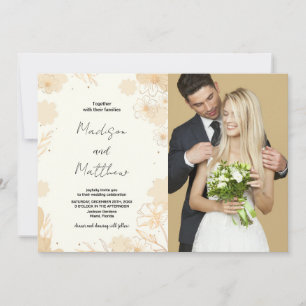 Golden Floral bruiloft uitnodigingen met foto