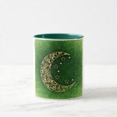 Golden Floral Crescent Moon and Stars on Green Mok (Midden)