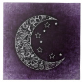 Golden Floral Crescent Moon en Stars op Paars Tegeltje (Voorkant)