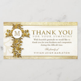 Golden Floral Cross Monogram Dank u voor uw sympat Bedankkaart