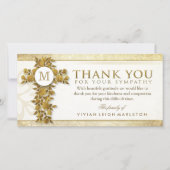 Golden Floral Cross Monogram Dank u voor uw sympat Bedankkaart (Voorkant)