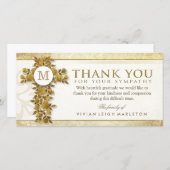 Golden Floral Cross Monogram Dank u voor uw sympat Bedankkaart (Voorkant / Achterkant)