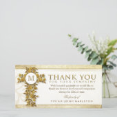 Golden Floral Cross Monogram Dank u voor uw sympat Bedankkaart (Staand voorkant)