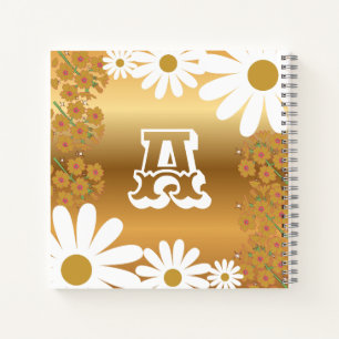 Golden Floral Daisy Notitieboek met letter A