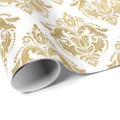 Golden Floral Damask Geometric Pattern Cadeaupapier (Rol Hoek)